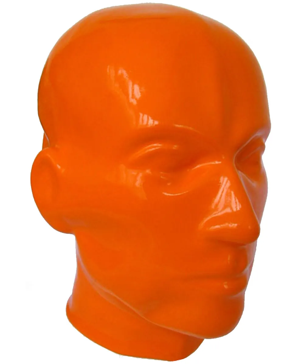 Oranžová latexová maska s otvory na přání. Cena 500 Kč + příplatek za otvory (50 Kč/typ)